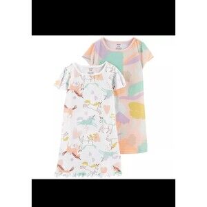 Brand new girl's size 6-7 Carter's nightgowns pajamas 2 pk. unicorn pastels